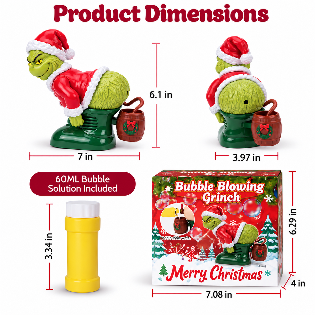 Farting Grinch toy dimensions guide